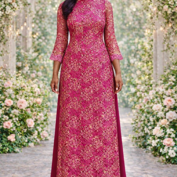 Crimson Blossom – Lace Embroidered